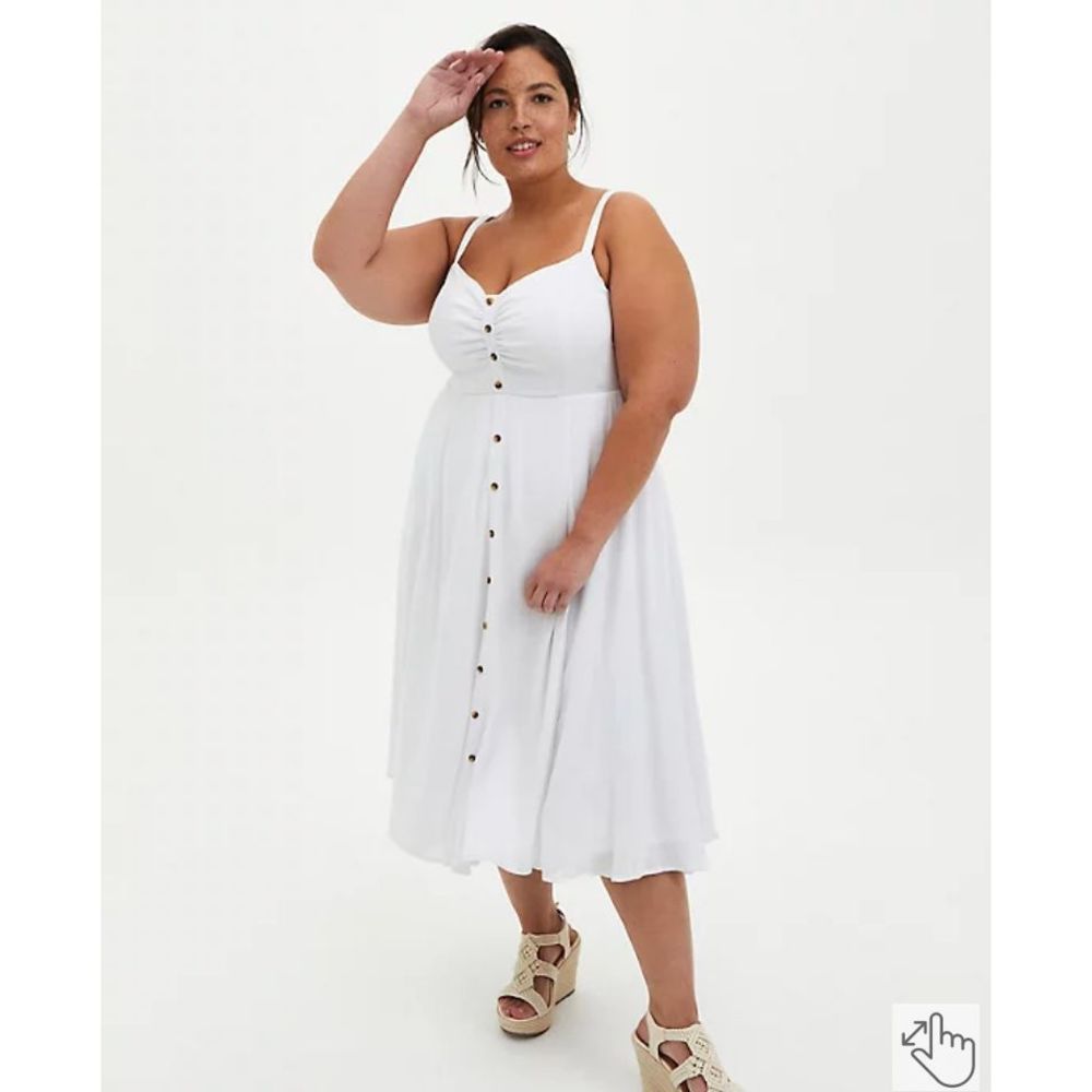 Torrid white woven button front midi dress